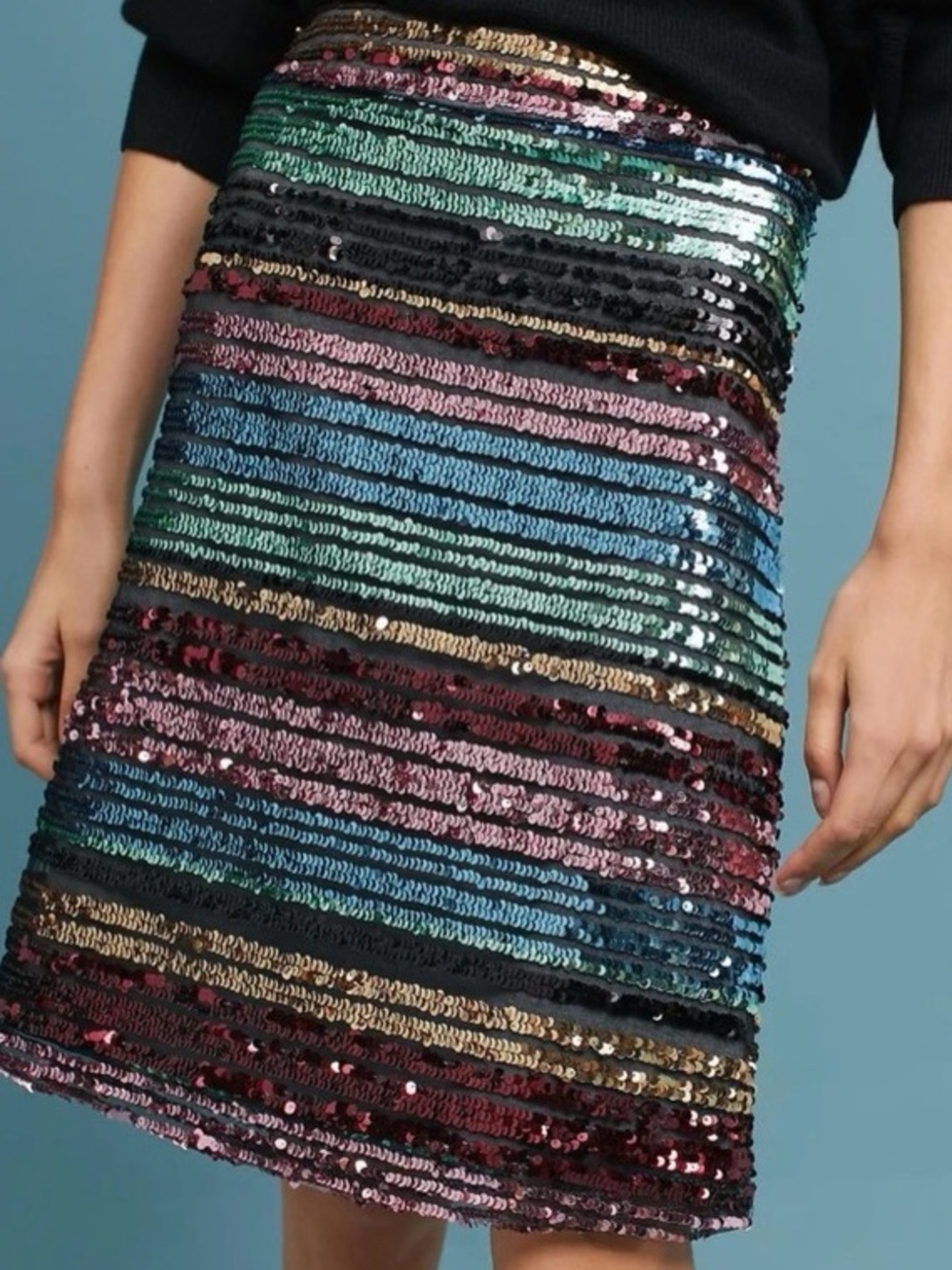 Anthropologie Moulinette Soeurs Sequined Soiree Striped Skirt Size 8